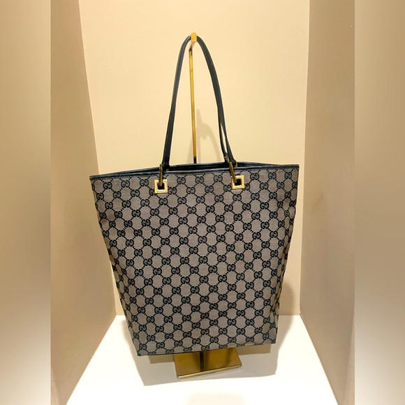 Gucci Shoulder Tote Bag Black/Grey GG Canvas - Picture 2 of 9